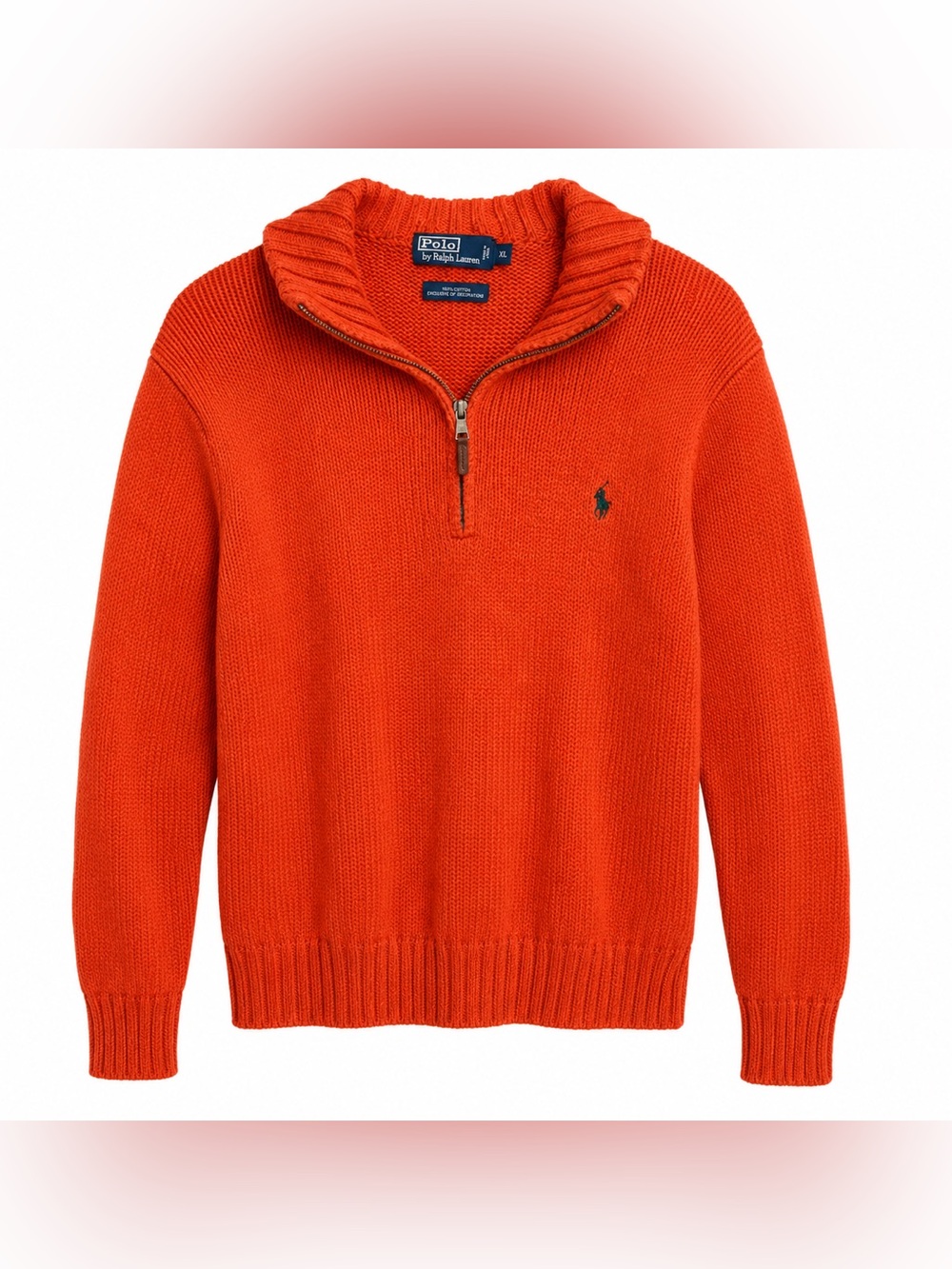 Polo Ralph Lauren Quarter Zip Sweater Orange Knit Pullover Pony Logo Men XL